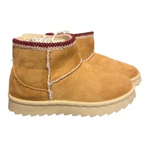Lily & Dan Toddlers Girls Brown Tan Cozy Ankle Boots Faux Suede Winter Size 9/10
